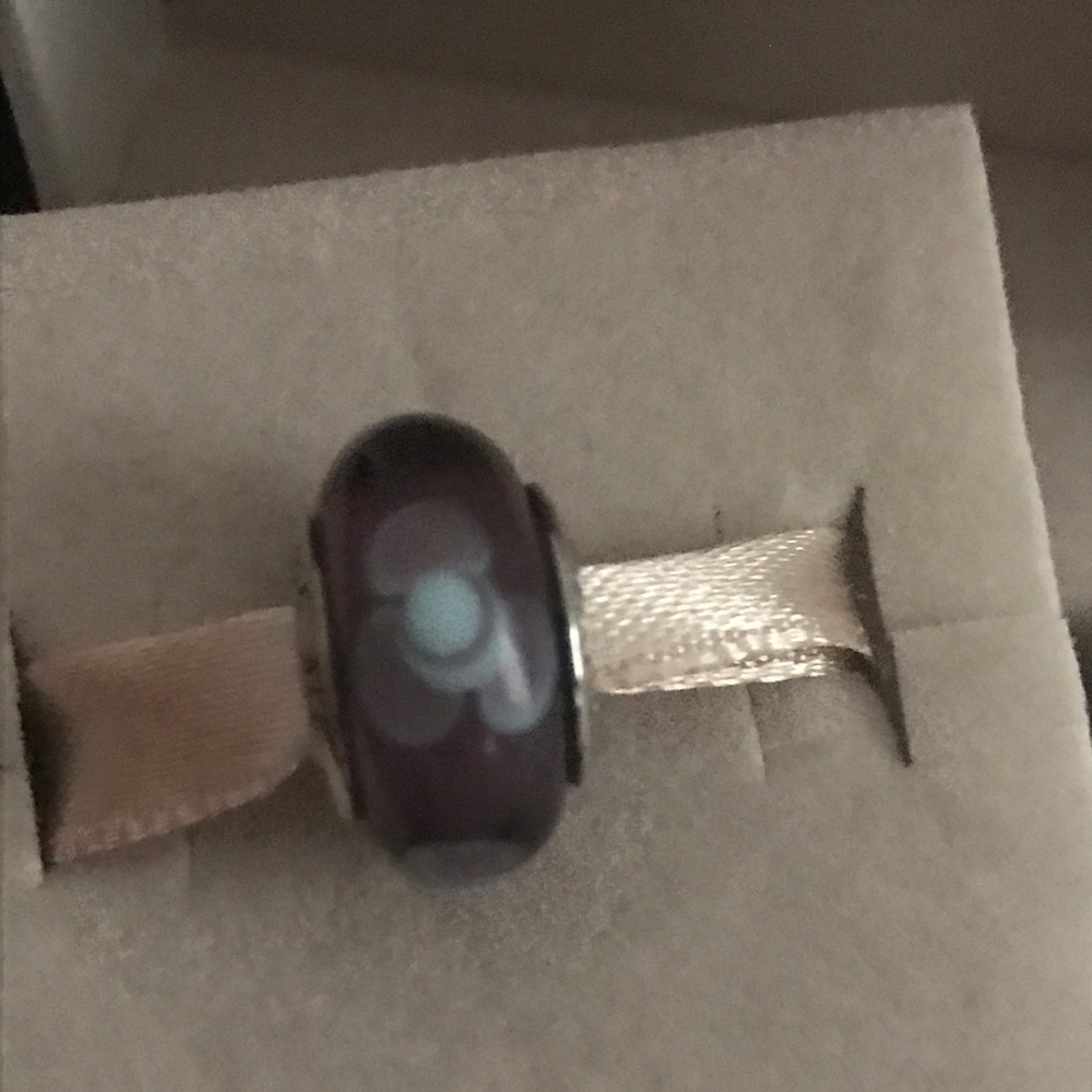 Pandora sterling purple blue flowers murano charm